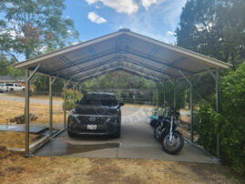 Durable metal carport in Duluth MN for vehicles, motorcycles, or tools.