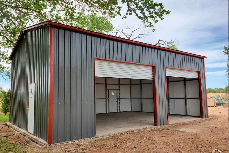 metal garage, double. car garage.