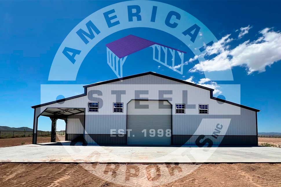 A large white building displaying "American Steel Products," relevant to fall maintenance for Oklahoma steel barns.