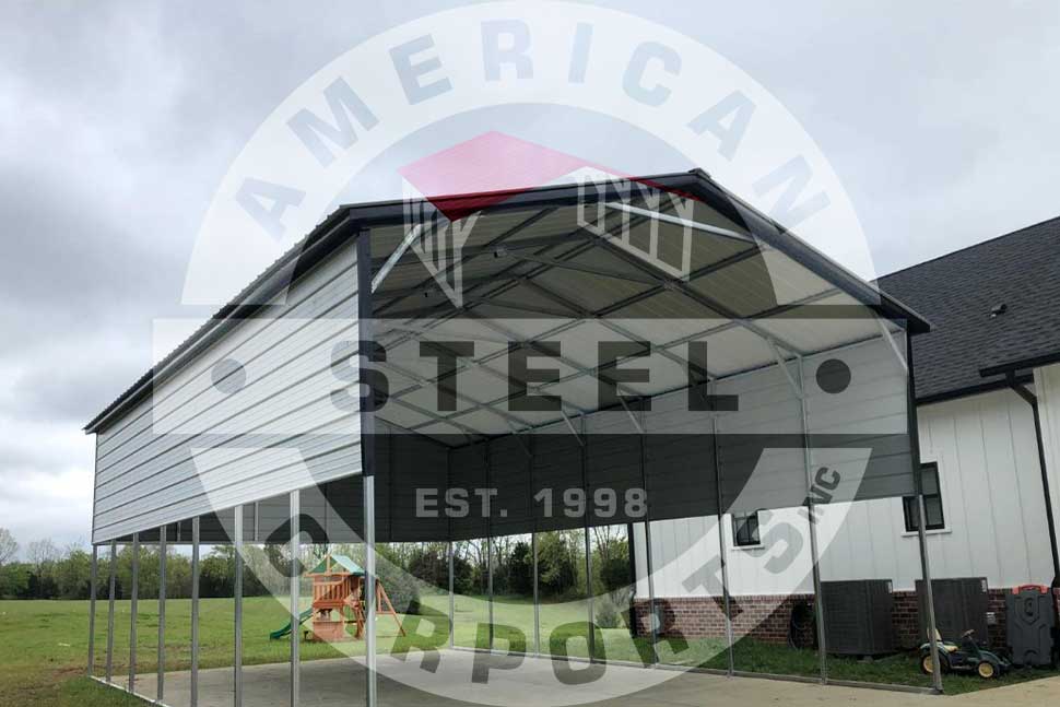 American steel carport displayed, highlighting options for enhancing comfort during hot Georgia summers.